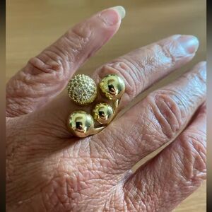Sculpted Gold Sphere Ring with Crystal Centerpiece